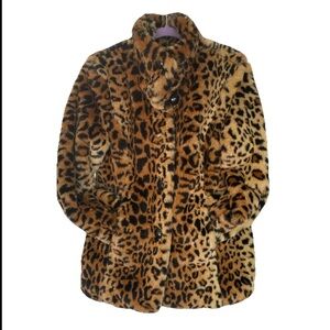 Fuda Faux Fur Leopard Print Coat Women’s Large Plush 100% Acrylic Jacket
